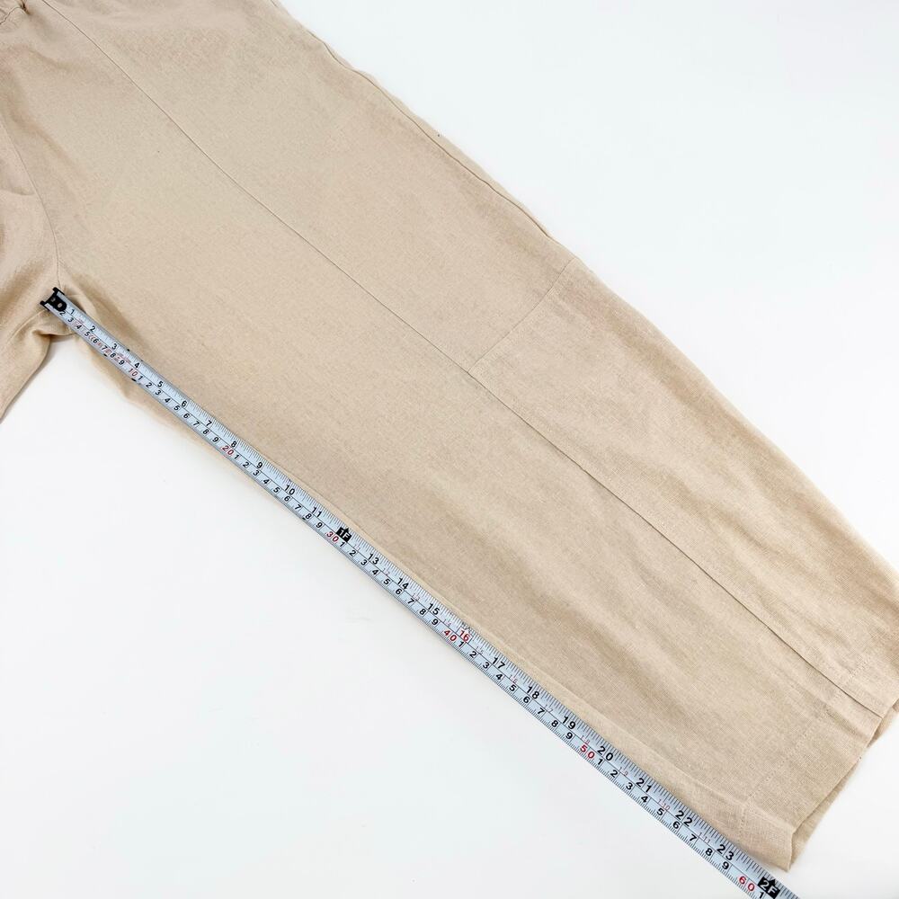 Zara Linen Blend Pull On Cropped Pants Oatmeal Beige Elastic Waist Large NWT - Picture 9 of 11